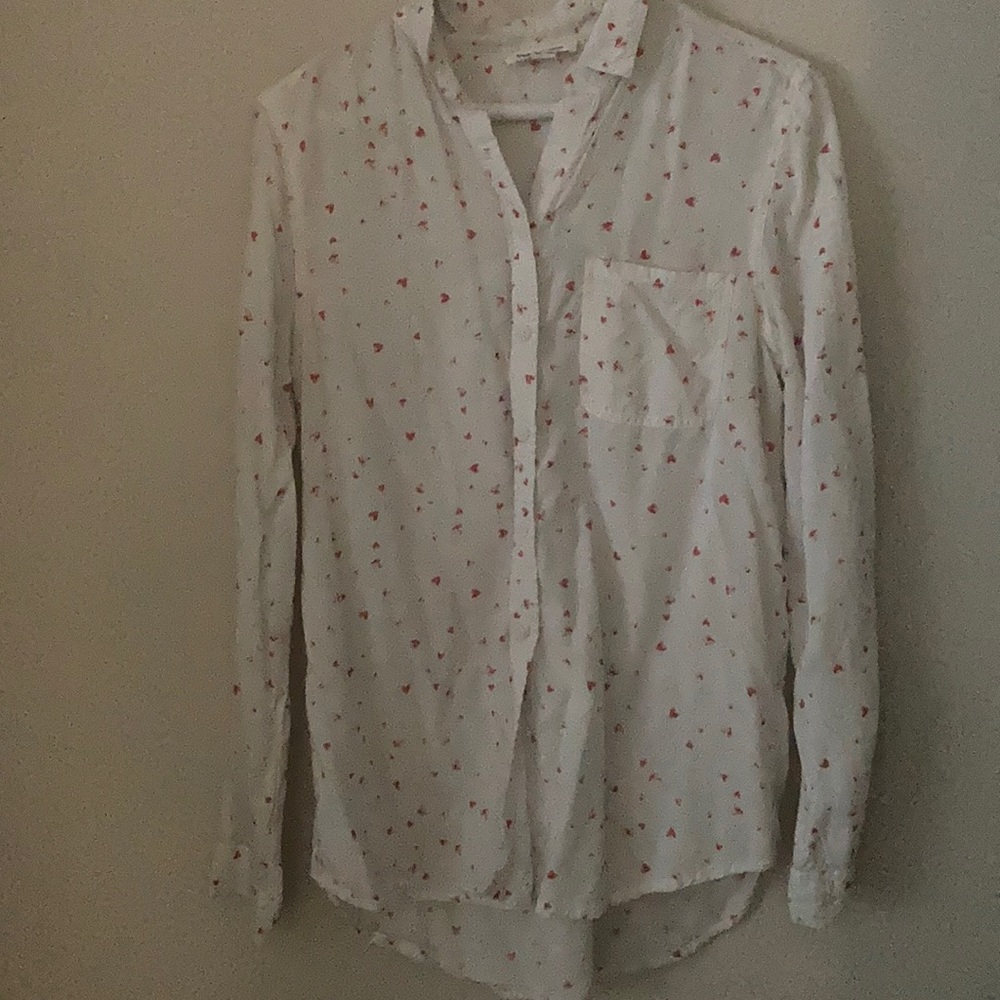 Heart print light weight button up